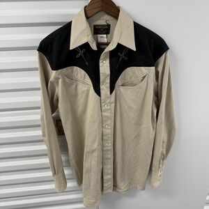 Rustler by Wrangler Western Pearl Snap Shirt Mens M Cowboy Rodeo Beige Black
